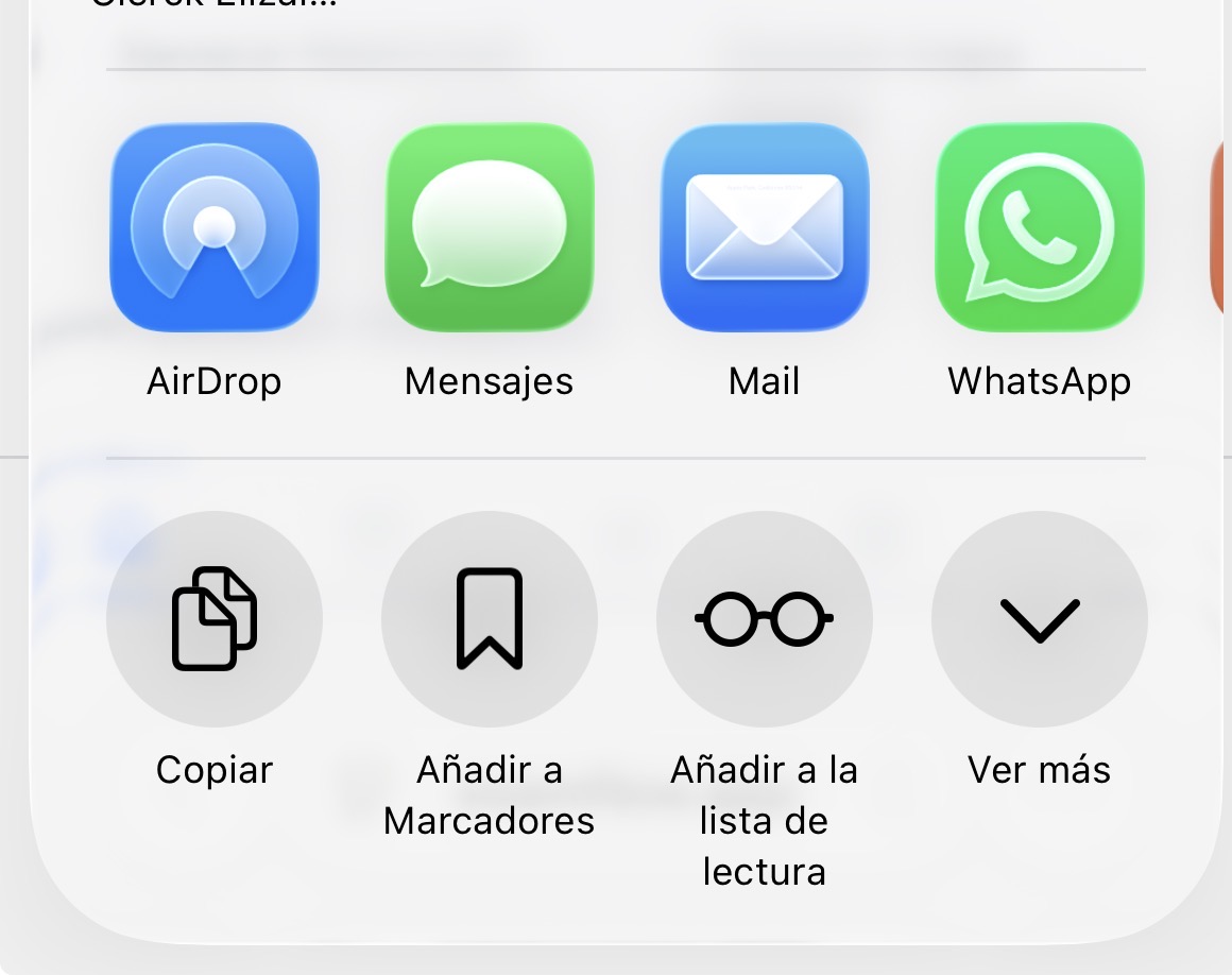Safari share sheet with the View More button